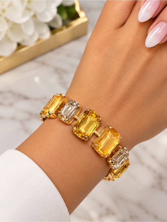 Jewelry - Gold-Tone Yellow Crystal Bracelet - Women Jewelry